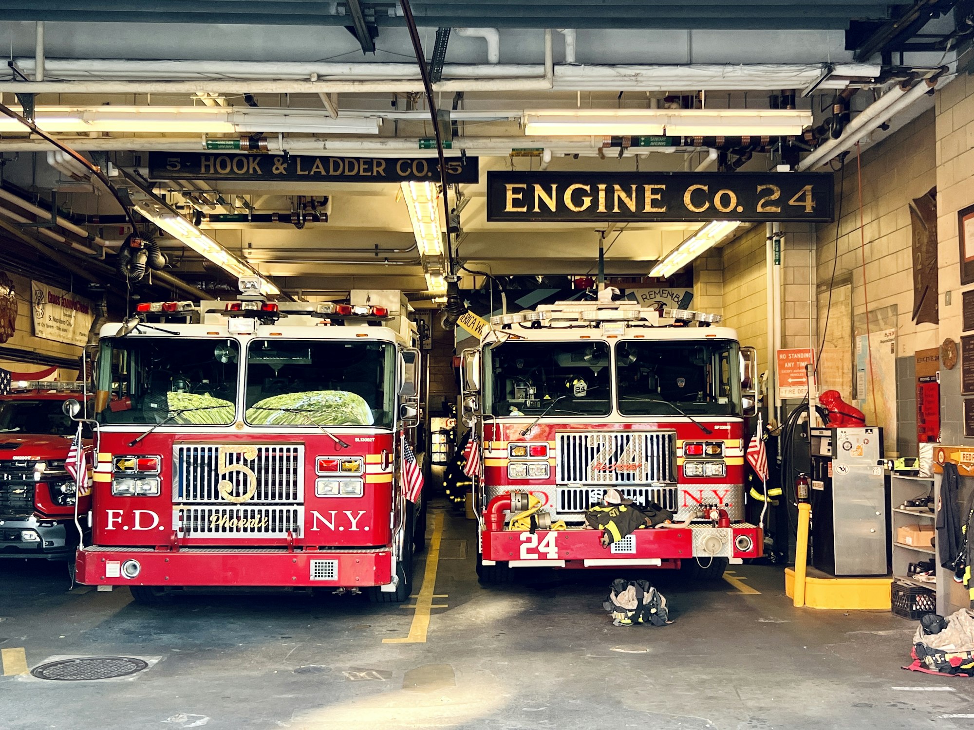 Fire engines in a station